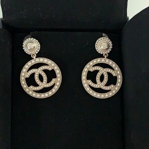 Authentic CHANEL pearl hoop earrings